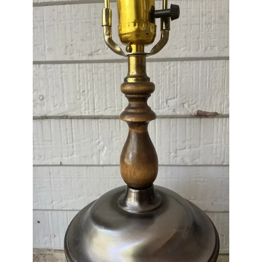 1960s Mid-century Hollywood Regency-Style Wood & Gray Metal Leviton Lamps 29” - Picture 6 of 12